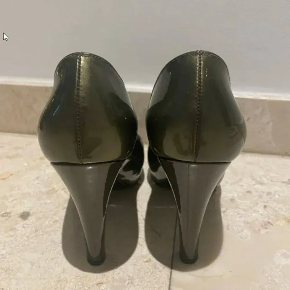 Chanel closed toe patent leather chunky heel size Olive Green Size 38 - Picture 5 of 7